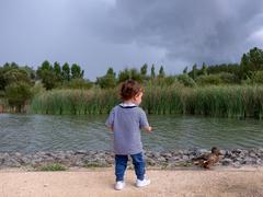 Gabriel and a cautious female mallard in Ataria, Basque Country, Spain