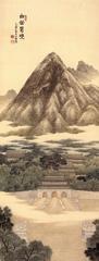 백악춘효도(白岳春曉圖) by 안중식, 1915, depicting Gyeongbokgung Palace and Bugaksan Mountain at dawn