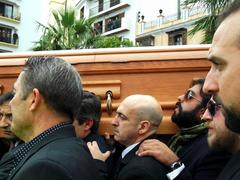 Family and friends of Paco de Lucía carry his coffin to a funeral mass in Algeciras, Spain