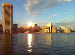 Sunset view from Inner Harbor in Baltimore