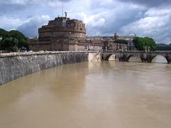 Rome Tiber River flood with Castel Sant'Angelo