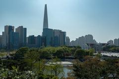 Seoul Olympic Park with World Peace Gate and Lotte World Tower in the background