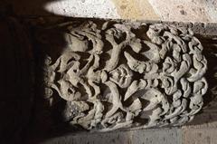 Stone relief at Basilica de Zapopan main entrance at night