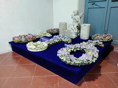 Porcelain cemetery flowers at Pondicherry Museum