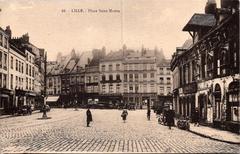 Lille Place Saint Martin with historic buildings and the Saint-Maurice Church