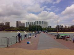 Bedok Jetty in Singapore with clear blue skies