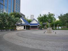 Banjasiri Park in the evening with lush greenery and a walking path