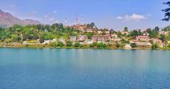 Scenic view of Bhimtal Lake with surrounding hills and greenery