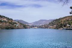 Panoramic view of Bhimtal lake from Aquarium Island Cafe