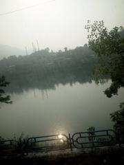 shining sun reflecting on the water at way to Bhimtal