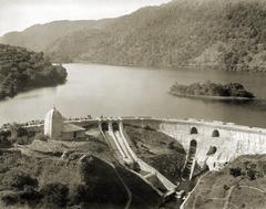 The dam and the Bhim temple at Bhimtal in 1895