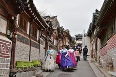 Bukchon Hanok Village in Seoul with traditional Korean houses and tiled roofs