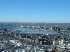 Charles River basin with Boston and Cambridge, Massachusetts, and Longfellow and Harvard Bridges