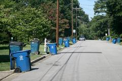 Trash containers lined up on curb on East Maynard Avenue in Durham, North Carolina