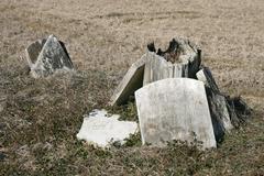 forgotten old gravestones in disarray on Hamlin Road in Durham, North Carolina