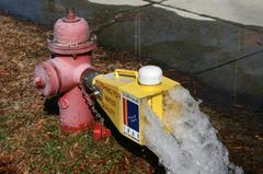 fire hydrant flushing water via a diffuser in Durham, North Carolina