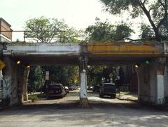 Abandoned rail line viewed from street