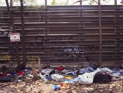 remnants of a hobo camp on old rail line