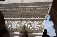 Neo-medieval barbaric capital at Fisherman's Bastion in Budapest