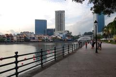 Scenic view of Boat Quay with river and historic shophouses in Singapore