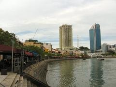 Boat Quay waterfront in Singapore with reflections on the water