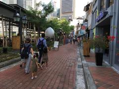 Boat Quay in Singapore with historical shophouses and modern skyscrapers