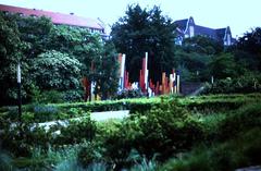 Park Planten un Blomen in Hamburg with the Chamber of Skilled Crafts in the background