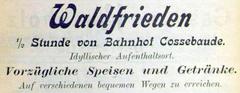 Advertising page for Restaurant Waldfrieden from the book 100 Ausflüge in die nähere Umgebung Dresdens