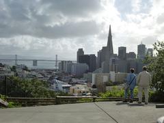 View of San Francisco's Financial District and Bay Bridge from Ina Coolbrith Park