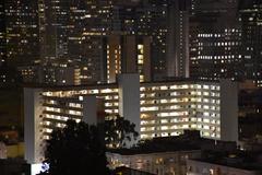 North Ping Yuen public housing complex at night viewed from Ina Coolbrith Park