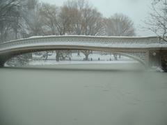 Bow Bridge covered in snow after a blizzard