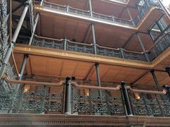 interior of the Bradbury Building in Los Angeles showcasing intricate architectural patterns