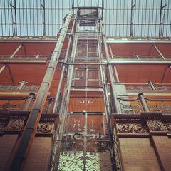 Original elevator and skylight in Bradbury Building