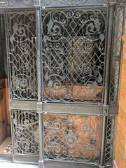 Bradbury Building interior with intricate ironwork and patterned design