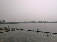 Brahma Sarovar temple and water tank at sunset