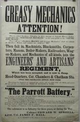 Greasy Mechanics Attention recruitment poster from 1861 at the Brooklyn Historical Society