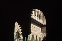 Inner patio of Real Alcázar of Sevilla with intricate vault decorations