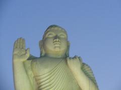 closeup of Buddha bust statue at Hussain Sagar, Hyderabad