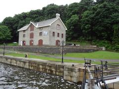 Far shot of the Commissariat Building in Ottawa from atop a Rideau Canal lock