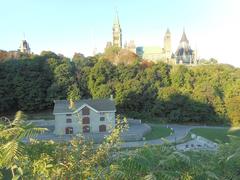 Bytown Museum and Parliament Hill in Ottawa viewed from Major's Hill Park