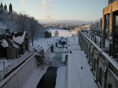 Rideau Canal in winter with Ottawa locks