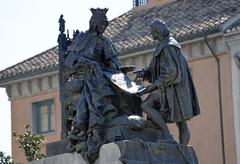 Plaza Isabel la Catolica with bronze sculpture of Queen Isabella and Christopher Columbus in Granada