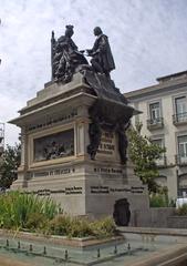 Monument with Columbus and Queen Isabella I of Castile on Plaza de Isabel la Católica in Granada