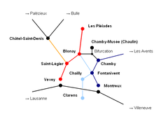 Map of Blonay-Chamby Museum Railway and former Veveysans Electric Railway lines