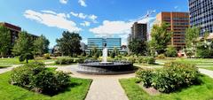 Central Memorial Park and monument of a soldier in Calgary, Alberta