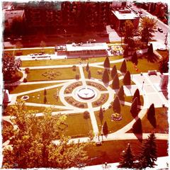 West end of Central Memorial Park in Calgary with Boxwood Cafe in the background