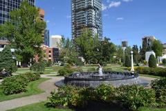 Central Memorial Park in Calgary with lush green lawns and trees