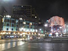 Central Chambers and Canada 150 decorations at the corner of Sparks and Elgin Streets in Ottawa