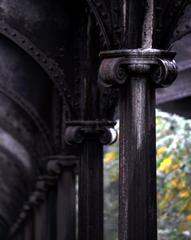 Abandoned railroad platforms of the Central Railroad Terminal of New Jersey with decorative columns