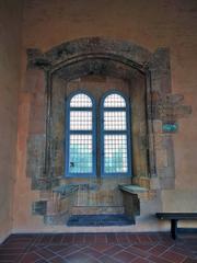 Window with seating in the throne room of the Palace of the Kings of Majorca in Perpignan